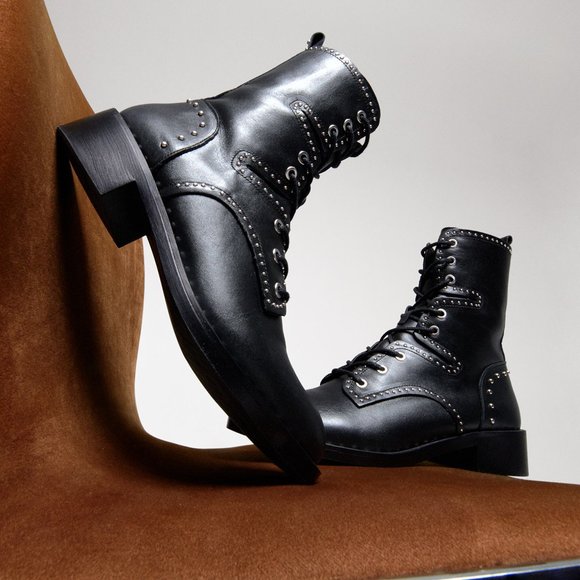 lace up flat leather ankle boots zara